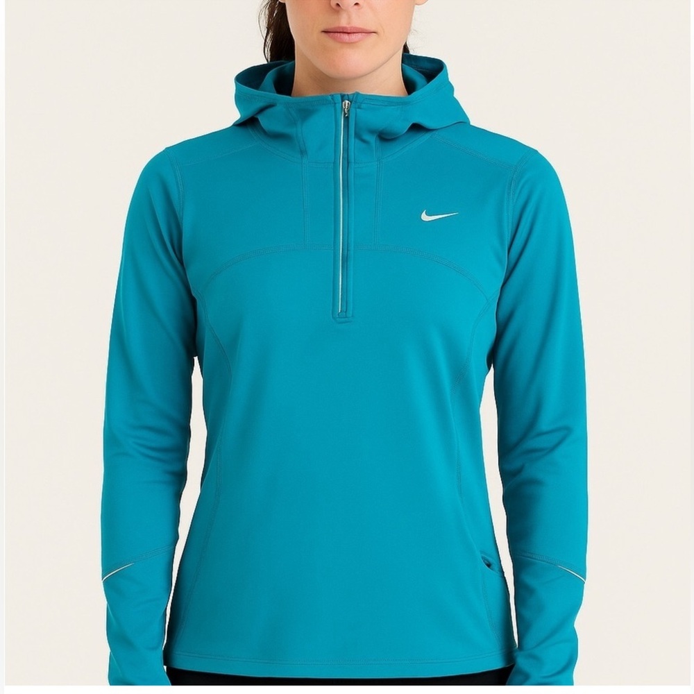 Nike Running Half Zip Fleece Lined Pullover Hoodie Green Teal Small